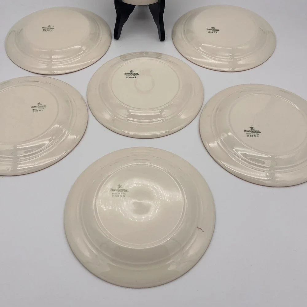 Homer Laughlin Lady Stratford Dessert Plates Set of 7 Maroon Gold Rose 7 1/8